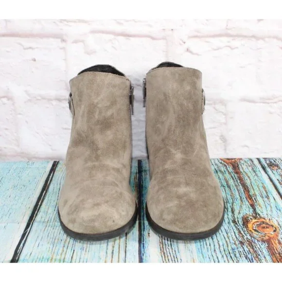 Born Phobos Gray Suede Pull On Side Zip Short Buckle Ankle Boots 9.5 M - Picture 4 of 8